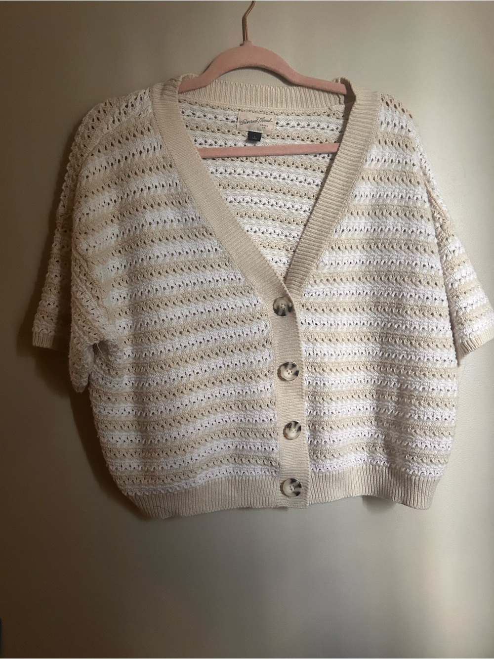 Universal Thread Cream Open-Knit V-Neck Button Cardigan